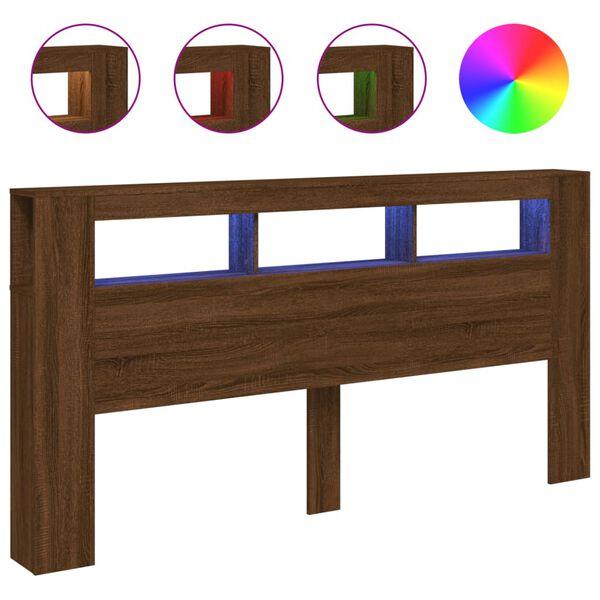 vidaXL S&auml;nggavel LED brun ek 200x18,5x103,5 cm konstruerat tr&auml;