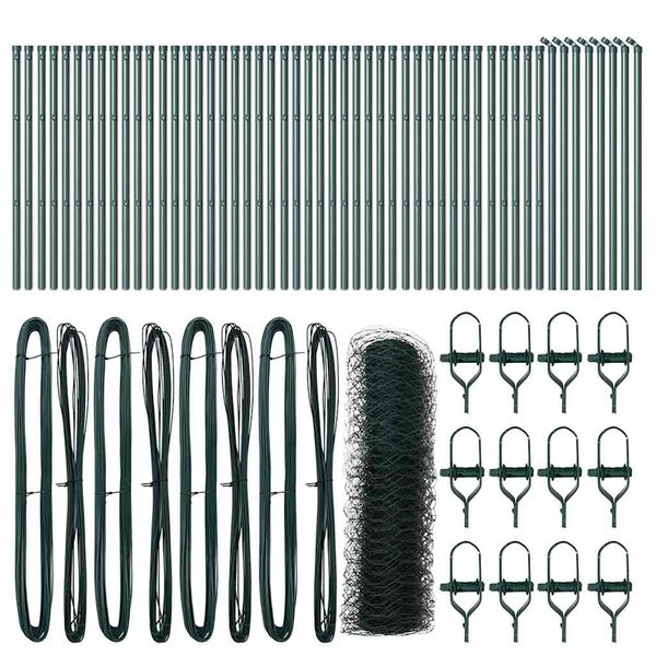 vidaXL Staket med stolpar Gr&ouml;n 0.4 x 100 m PVC-belagd st&aring;l