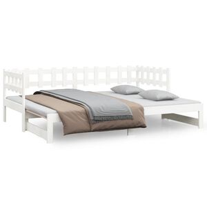 vidaXL Utdragbar dagb&auml;dd vit 2x(90x200) cm massiv furu