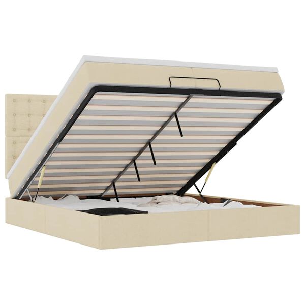 vidaXL Ottoman s&auml;ngram med madrasser gr&auml;ddvit 200x200 cm tyg