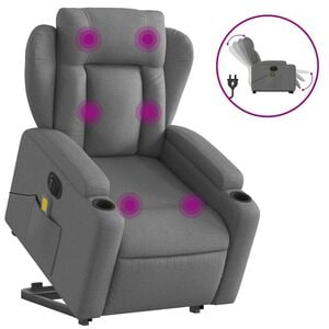 vidaXL Elektrisk massagef&aring;t&ouml;lj med uppresningshj&auml;lp m&ouml;rkgr&aring; tyg