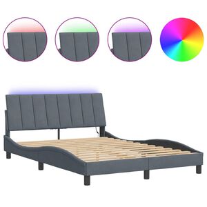vidaXL Bed Frame with LED without Mattress "Hanko" Dark Grey 140x200 cm Velvet