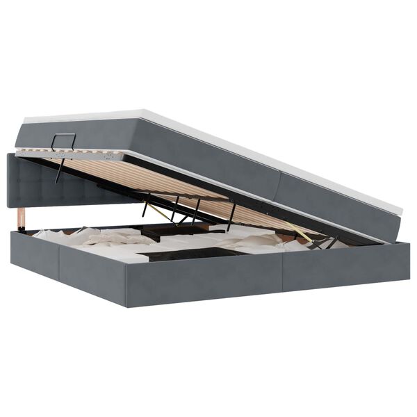 vidaXL F&ouml;rvaringss&auml;ng med LED med madrass M&ouml;rkgr&aring; 200 x 200 cm Sammet