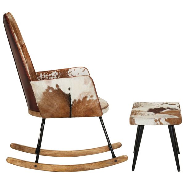 vidaXL Gungstol med fotpall brun &auml;kta l&auml;der