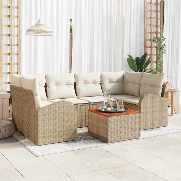 vidaXL Tr&auml;dg&aring;rdsoffset 7 pcs Beige Poly rattan