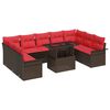 vidaXL Tr&auml;dg&aring;rdsoffset med kudde med kudde 10 pcs Brun Poly Rattan