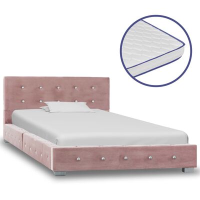 vidaXL Säng med memoryskummadrass rosa sammet 90x200 cm