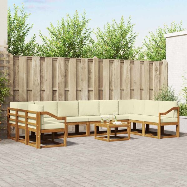 vidaXL Utomhussoffset med kudde 11 pcs Naturlig och Gr&auml;dde