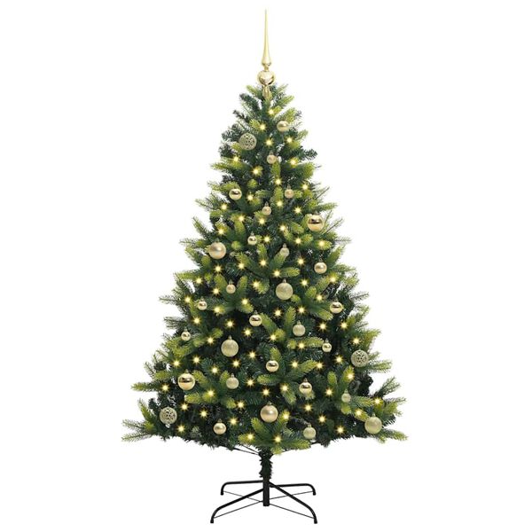 vidaXL Konstgjort F&auml;llbart Jultr&auml;d 150 LEDs Gr&ouml;n 150 cm PVC och PE