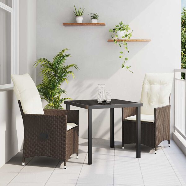vidaXL Trädgårdsmöbelset med kudde 3 pcs Brun Poly rattan