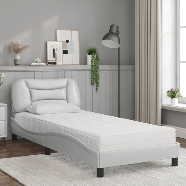 vidaXL Bed with Mattress "Hvar" White 90x190 cm Faux Leather