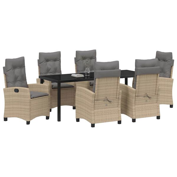 vidaXL Tr&auml;dg&aring;rdsm&ouml;belset med kudde 7 pcs Beige konstrotting
