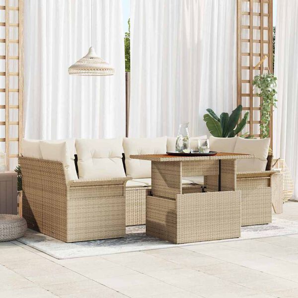 vidaXL Tr&auml;dg&aring;rdsoffset med lagring 7 pcs Beige Poly rattan