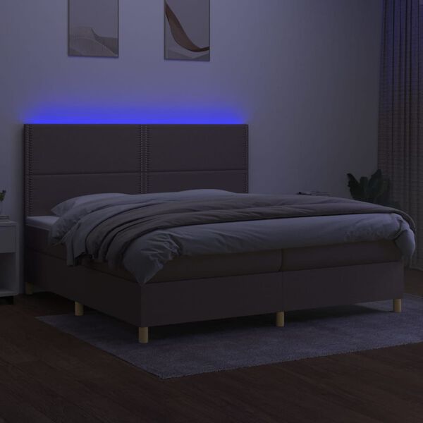 vidaXL Rams&auml;ng med madrass & LED taupe 200x200 cm tyg