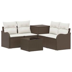 vidaXL Soffset 6 st Brun och kr&auml;mvit Poly Rattan och st&aring;l