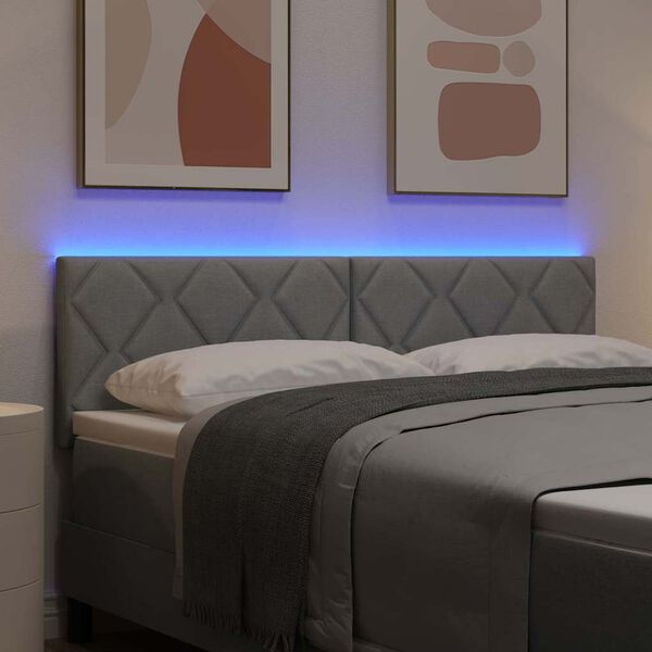 vidaXL Huvudgavel med LED -remsljus med huvudgavel Ljusgr&aring; 160 cm tyg