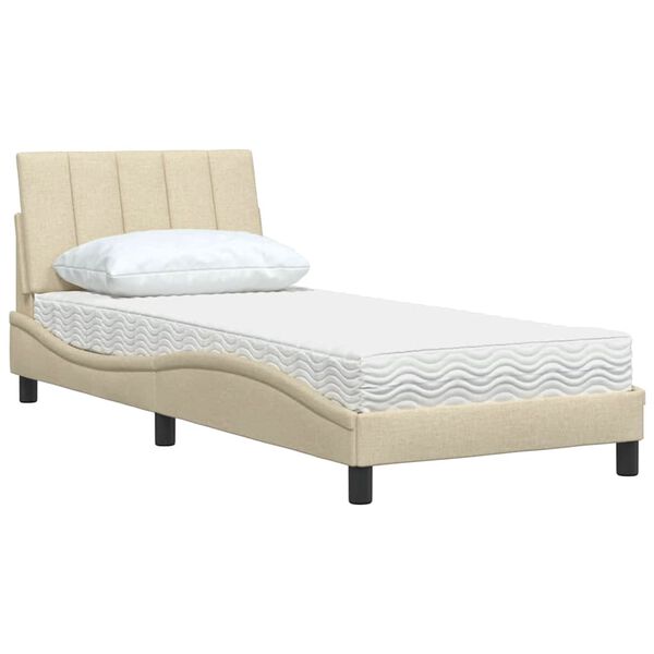 vidaXL Bed with Mattress "Hanko" Cream 90x200 cm Fabric