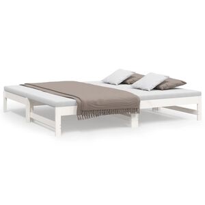 vidaXL Utdragbar dagb&auml;dd vit 2x(75x190) cm massiv furu