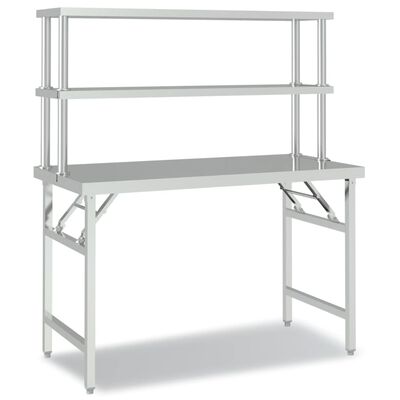 vidaXL Arbetsbord med överhylla 120x60x145 cm rostfritt stål