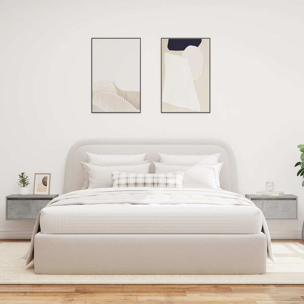 vidaXL Väggmonterade sängbord med LED-lampor 2 st betonggrå