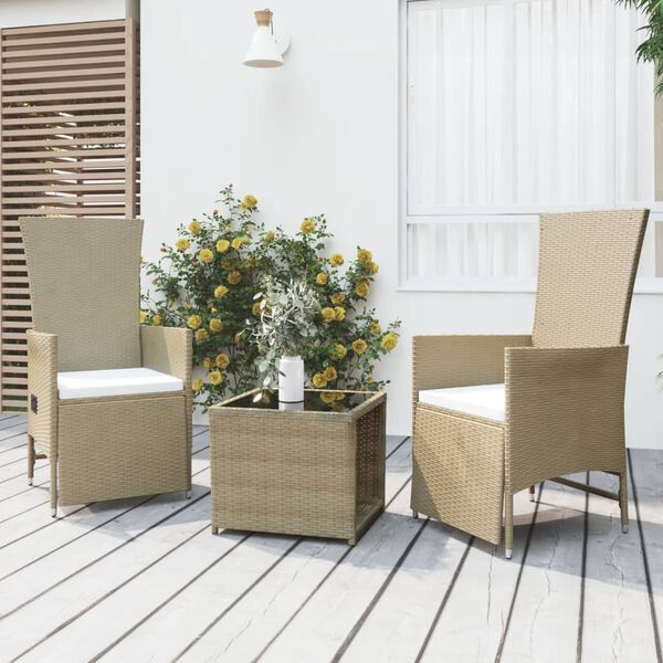 vidaXL Loungegrupp f&ouml;r tr&auml;dg&aring;rden 3 delar beige konstrotting&st&aring;l