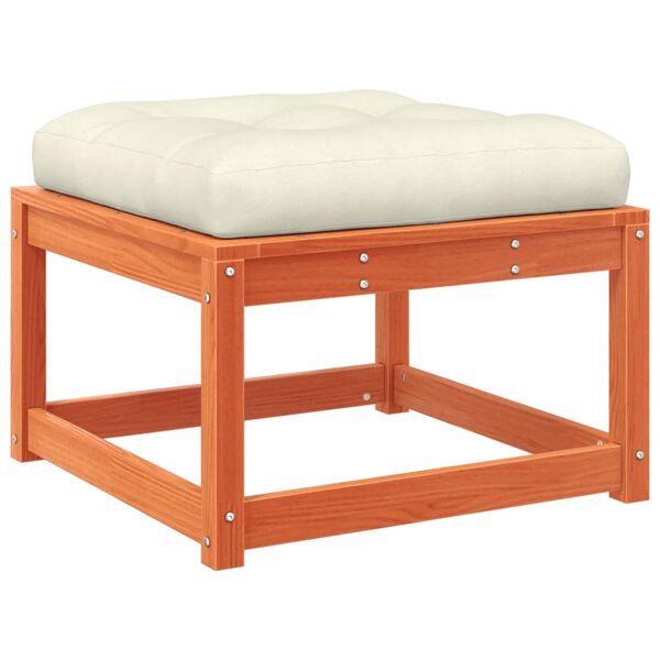 vidaXL Fotpall med dynor för trädgården vaxbrun massiv furu