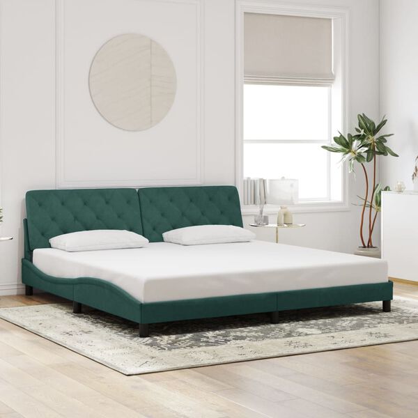 vidaXL Bed Frame with LED without Mattress Dark Green 200x200 cm Velvet