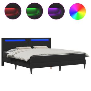vidaXL S&auml;ngram med LED-ljusslingor Svart 180 x 200 cm Konstl&auml;der