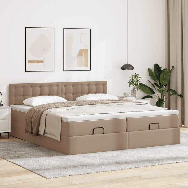 vidaXL Ottoman s&auml;ngram med madrasser cappuccino 160x200 cm konstl&auml;der