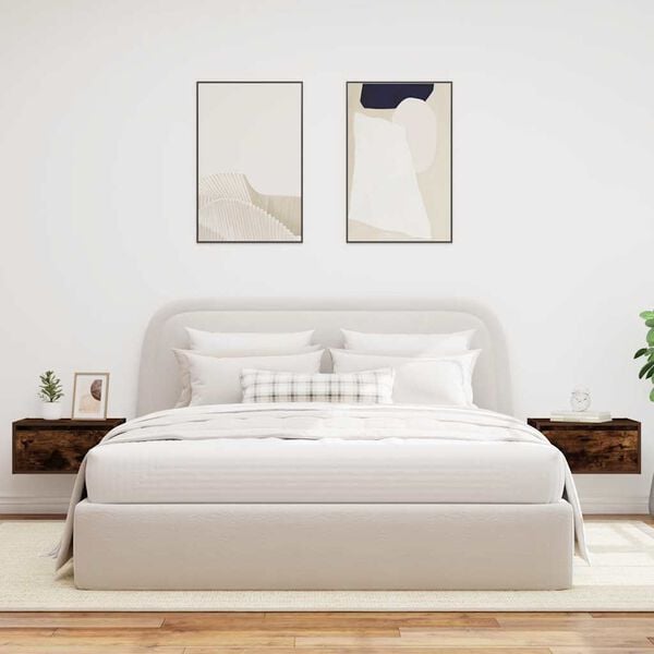 vidaXL Väggmonterade sängbord med LED-lampor 2 st rökfärgad ek