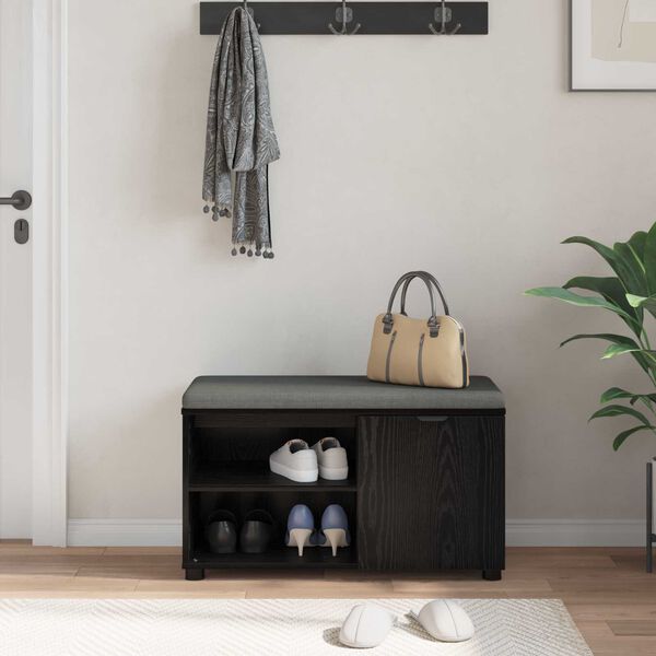 vidaXL Hallb&auml;nk med kudde Enf&auml;rgad Svart Ek 80 x 38 x 46 cm