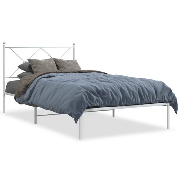 vidaXL Sängram med huvudgavel metall vit 107x203 cm