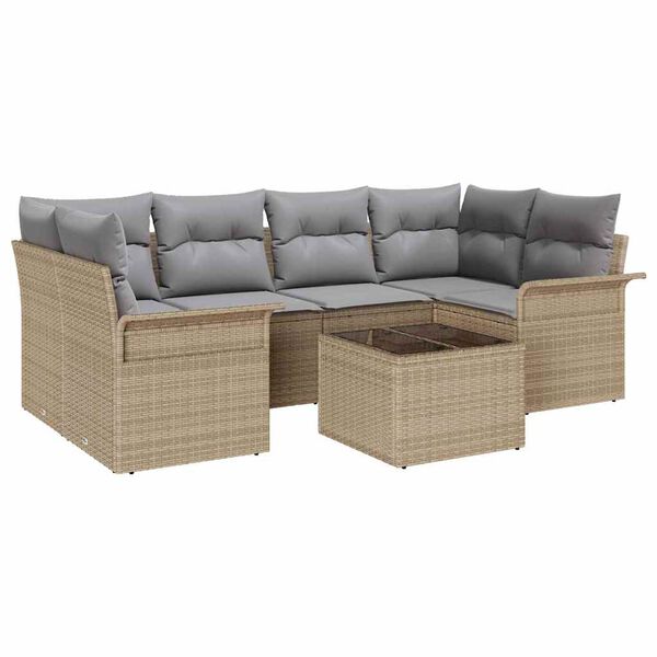 vidaXL Tr&auml;dg&aring;rdsoffset 7 pcs Beige Poly rattan