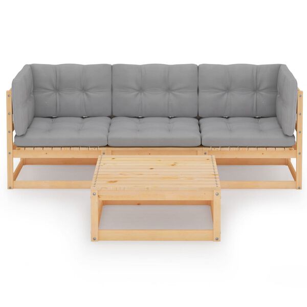 vidaXL Loungegrupp med dynor 4 delar massiv furu