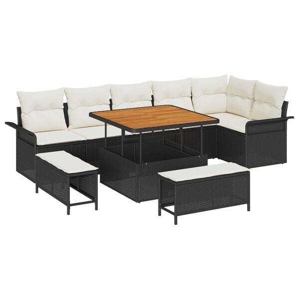 vidaXL Tr&auml;dg&aring;rdsoffset 9 pcs Svart och kr&auml;m 100 x 100 x 71 cm