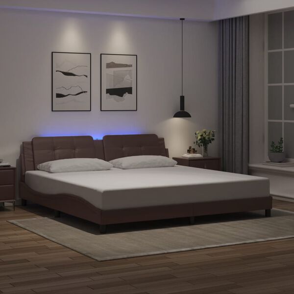 vidaXL Bed Frame with LED without Mattress "Zadar" Brown 200x200 cm