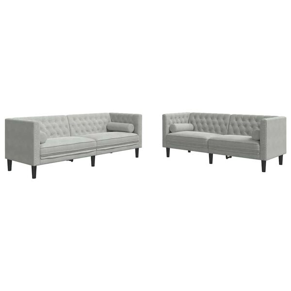 vidaXL Vardagsrumsoffa 2 pcs Ljusgr&aring; 194 x 74,5 x 70,5 cm Sammet