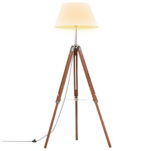vidaXL Golvlampa honungsbrun och vit massivt teaktr&auml; 141 cm