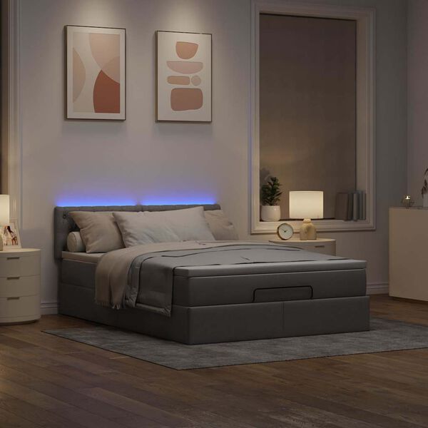 vidaXL Ottoman s&auml;ng med madrass och LED-lampor taupe 140x190 cm tyg