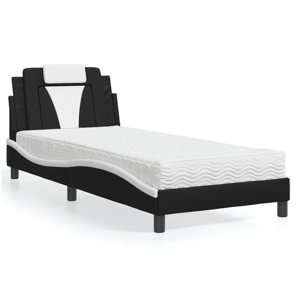 vidaXL Bed "Viana" with Mattress Black and White 90x200 cm Faux Leather