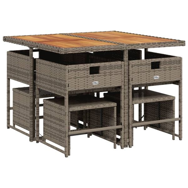 vidaXL Matgrupp f&ouml;r tr&auml;dg&aring;rden med dynor 9 delar gr&aring; konstrotting