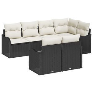 vidaXL Tr&auml;dg&aring;rdsoffset med lagring 7 pcs Svart Poly rattan
