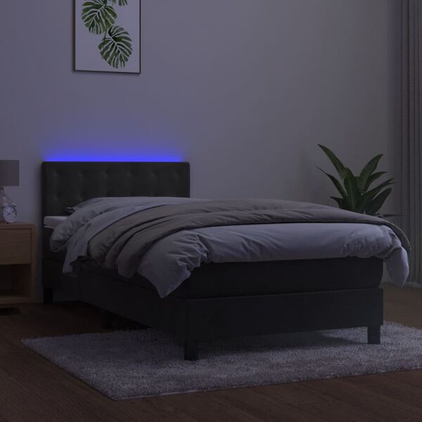 vidaXL Res&aring;rs&auml;ng med madrass och LED m&ouml;rkgr&aring; 90x200 cm sammet