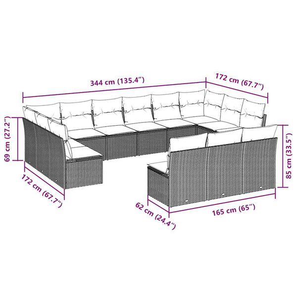 vidaXL Soffgrupp f&ouml;r tr&auml;dg&aring;rden med dynor 13 delar brun konstrotting