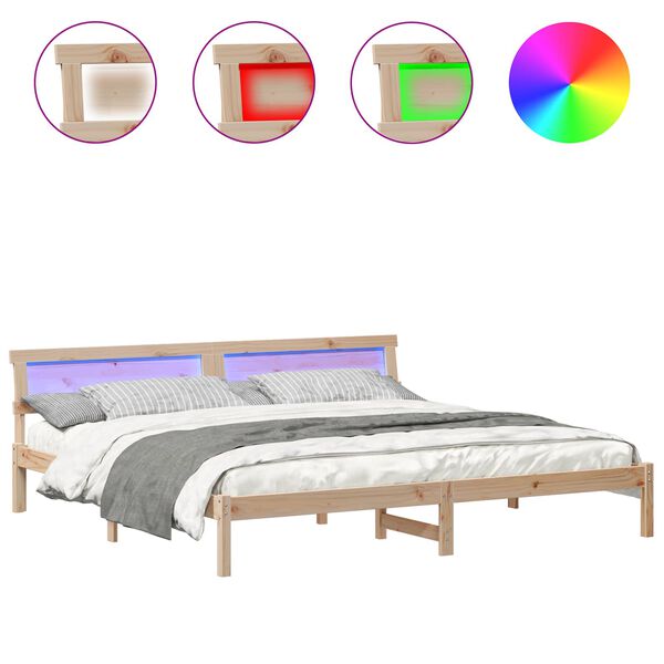 vidaXL Sängram med LED -remsljus Brun 200 x 200 cm Massiv furu