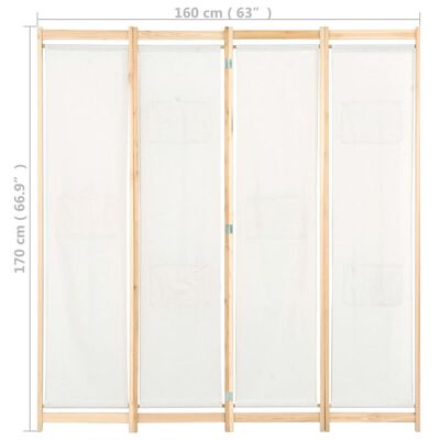 vidaXL Rumsavdelare 4 paneler 160x170x4 cm gräddvit tyg