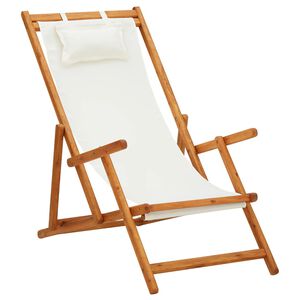 vidaXL Hopf&auml;llbar strandstol massivt eukalyptustr&auml; och tyg gr&auml;ddvit
