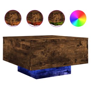 vidaXL Soffbord med LED r&ouml;kf&auml;rgad ek 55x55x31 cm