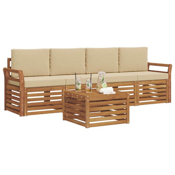 vidaXL Soffgrupper 5 pcs Naturlig och Beige Massivt Akaciatr&auml;