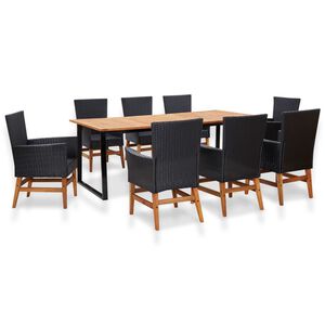 vidaXL Matgrupp f&ouml;r tr&auml;dg&aring;rden 9 delar konstrotting & akaciatr&auml; svart